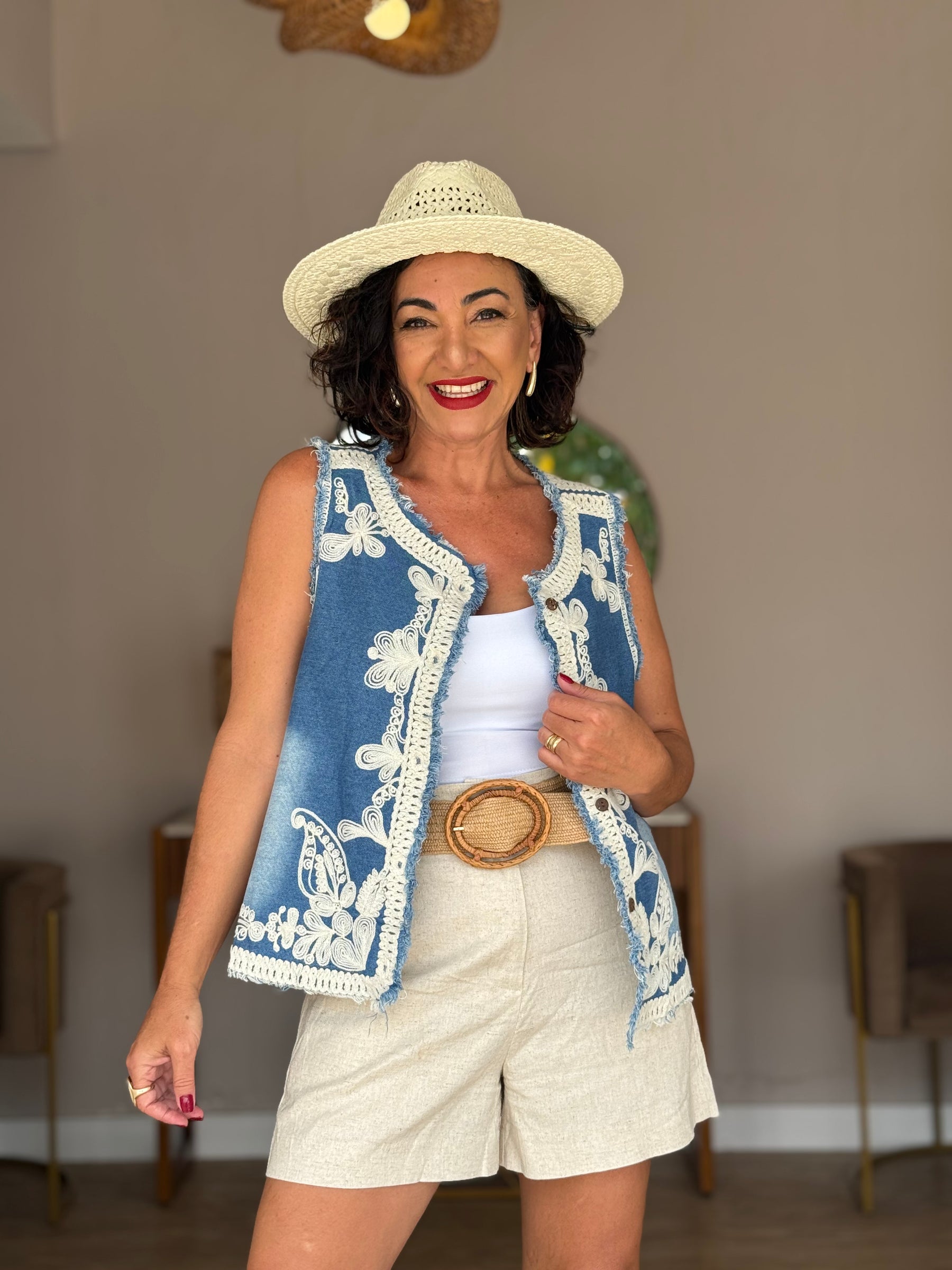 Colete Jeans Bordado