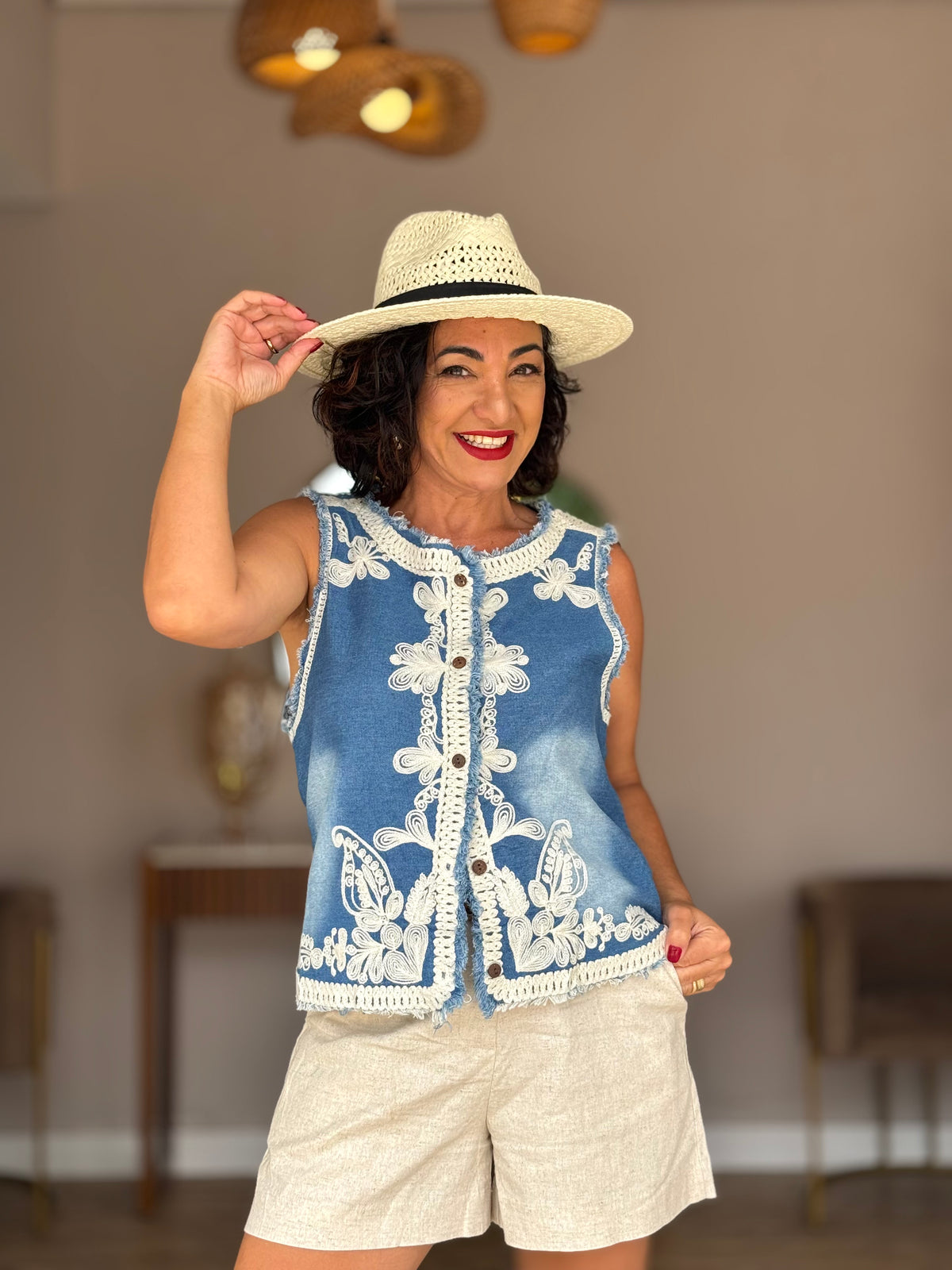 Colete Jeans Bordado