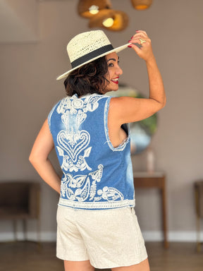 Colete Jeans Bordado
