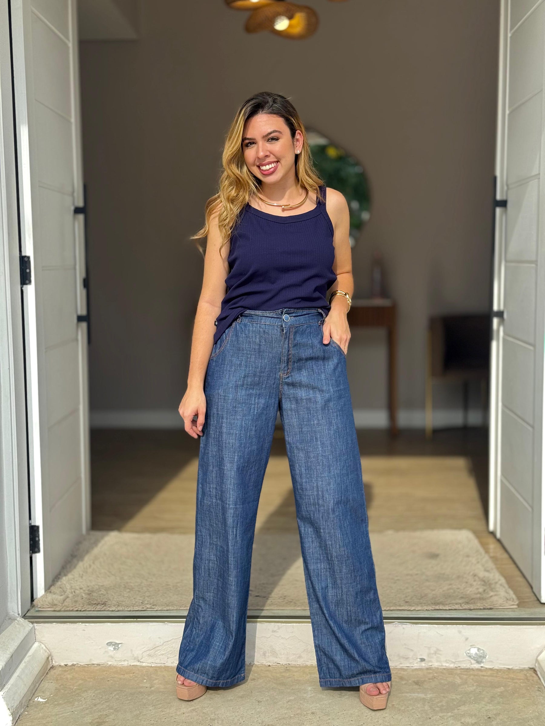 Calça Jeans Pantalona Sarjada