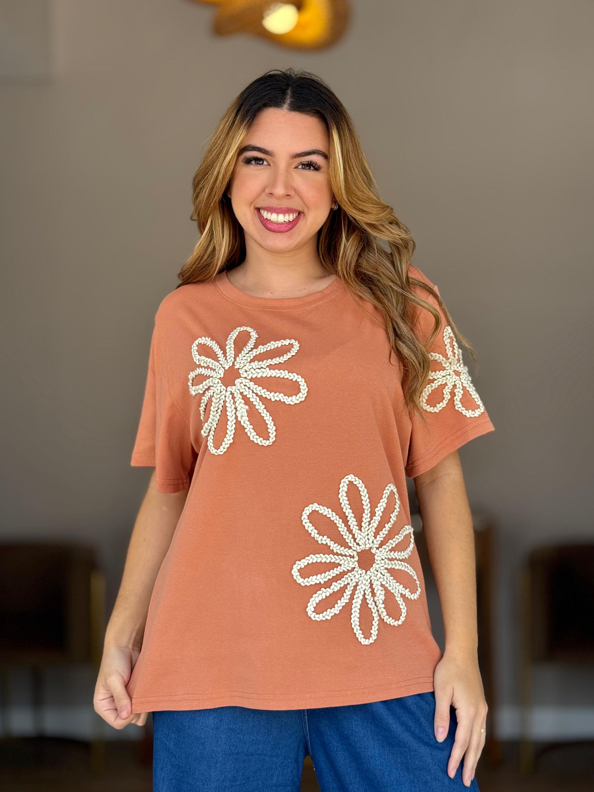 Blusa Algodão Flores Frontais Plus #DESCONTÃO PROGRESSIVO# 31F